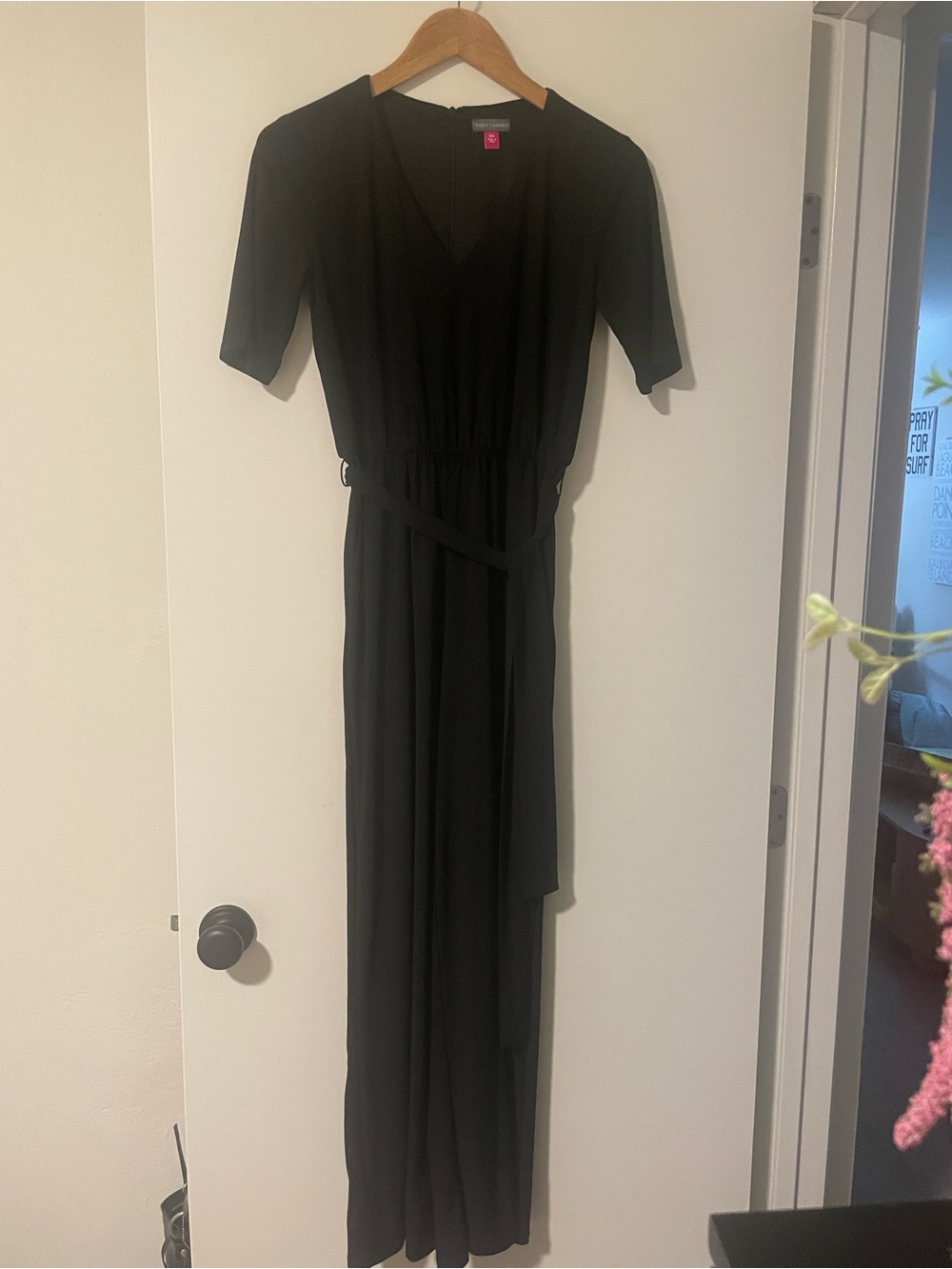 Vince Camuto Black V-Neck Jumpsuit with Tie Waist